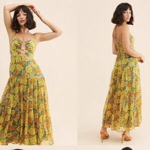 Astr Yellow and Green Floral Maxi Dress